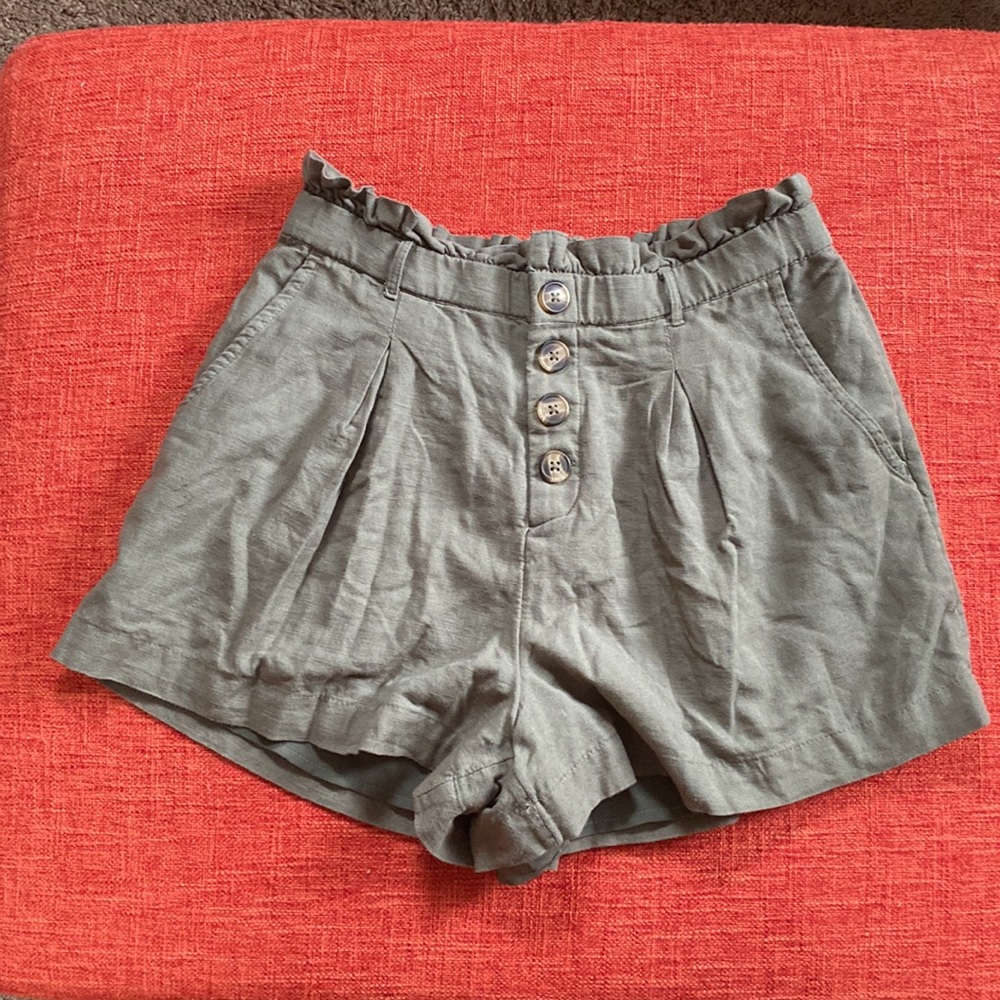 AE American Eagle Olive Army Green Linen High Waist Shorts - Picture 4 of 11